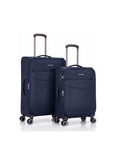 Pierre Cardin 2 Li Kumaş Valiz Seti Orta + Kabin Körüklü Geniş Hacimli, Sessiz Tekerlek Lacivert 04pc6005