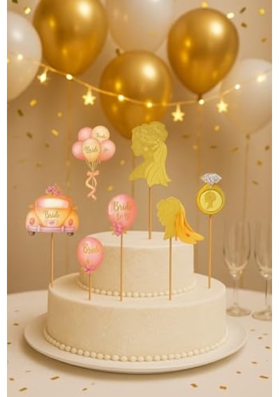 Bride To Be Altın Renkli Gelin Pasta Üstü Figür Süs Seti Düğün Ve Nişan Pastaları İçin
