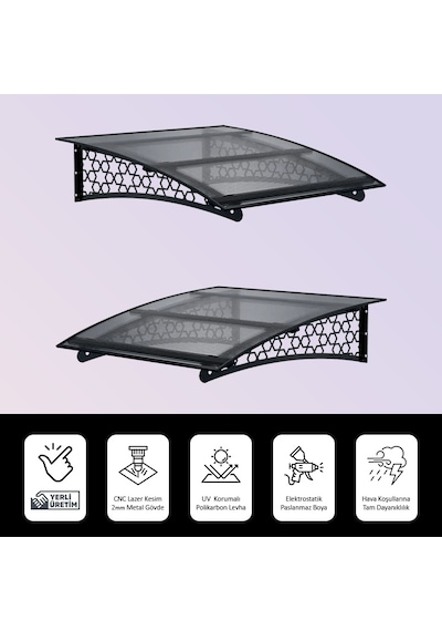 SundurmaX Pratik Metal Sundurma 120x100 Selçuklu Serisi Kapı Üstü Sundurma Antrasit - Şeffaf
