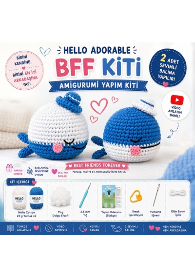 Bakgelal Hello Adorable Amigurumi Balina Yapım Kiti 2 Adet Bff Sevimli Balina, Türkçe Anlatımlı