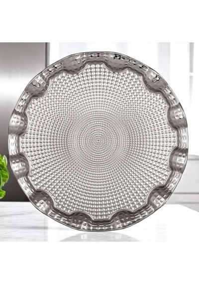Osmanlı Motifli Yuvarlak Metal Servis Tepsisi 6 Kişilik Sunum Tepsisi, 35 Cm, 495 G, Gold Ve Gümüş Renk Seçeneği Gümüş Grisi Çok Renkli