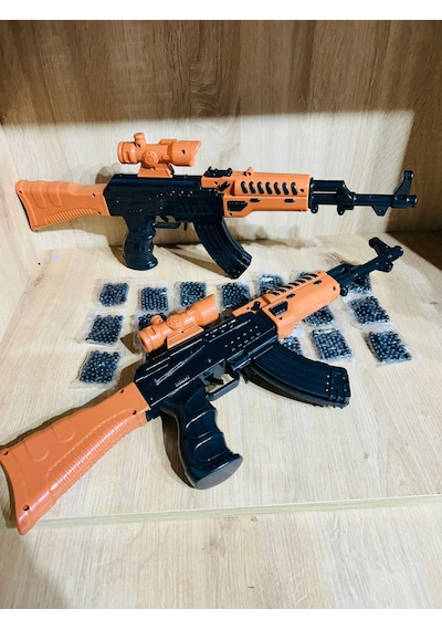 Boncuklu Oyuncak Tüfek 55 Cm 2 Adet Ak47+21 Paket Plastik Boncuk