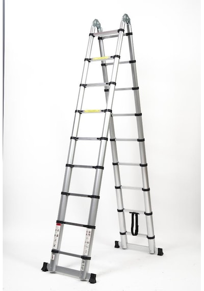 Cardilife 280 Cm+280 Cm -9+9 Basamaklı Alüminyum Teleskopik Merdiven - A Tipi Açılır Uzayan Merdiven 9+9 Basamaklı