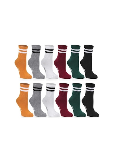 Ozzy Socks 12 Çift Çizgili Kolej Çorabı Karışık Renk Çok Renkli