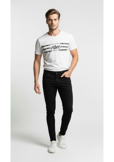 Maximodena Erkek Slogan Baskılı Modern Günlük T-shirt Beyaz