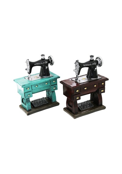 Dikiş Makinesi Vintage Dekoratif Biblo - Kumbara Renkli 20x15x8.5cm Reçine 5570 Diğer