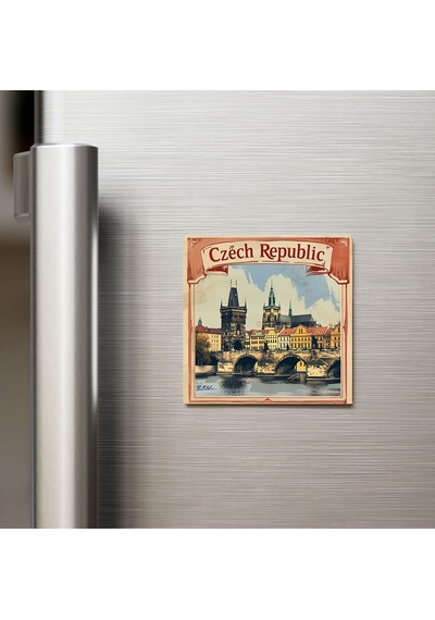 Çekya Czech Republic - Posta Pulu Temalı Ülke - Baskılı Buzdolap Magneti Kare - 9x9 Cm