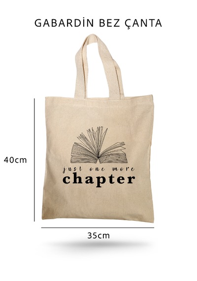 Lunora Collection Just One More Chapter Baskılı Gabardin Bez Çanta. Açık Krem