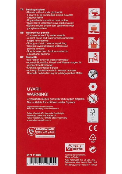 Lexroo Karton Kutu Aquarel Boya Kalemi, 12 Renk Çok Renkli