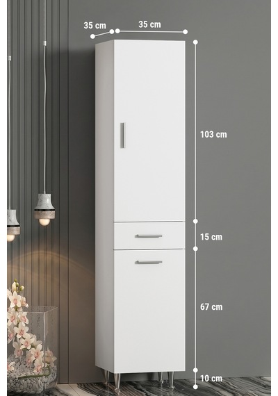 Boy 35 195 Cm Beyaz Mdf Sepetsiz Banyo Boy Dolabı