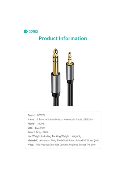6.5mm To 3.5mm Aux Jack Ses Kablosu Jak Dönüştürücü Gitar Amfi Hoparlör Bağlantı Kablosu 3 Metre