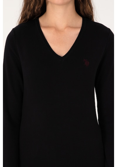 U.S. Polo Assn. Kadın Siyah V Yaka Basic Kazak 50313590-VR046