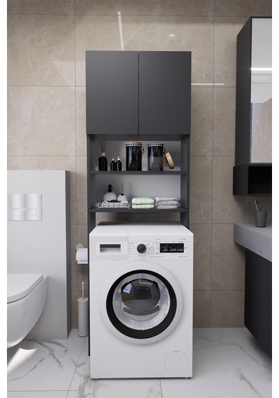 Luka Çamaşır Makinesi Üstü Çok Amaçlı Banyo Dolabı Kapaklı Ve... Antrasit