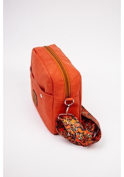 Fabric Craft Bag Çapraz Askılı Kadın Kumaş Omuz Çantası Fermuarlı 27x24 Cm Kiremit