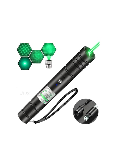 Profesyonel Yeşil Lazer Pointer - 10 Km Menzilli, Usb Şarjlı, 5 Modlu Astronomi Ve Kamp Lazeri Siyah