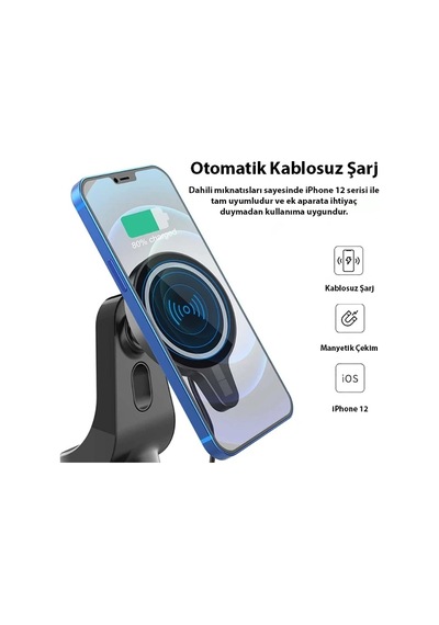 Ally Magsafe İphone 15-14-13-12 Serisi 15w Kablosuz Hızlı Şarj Cihazı Ve Araç Tutucu- 5775 Siyah