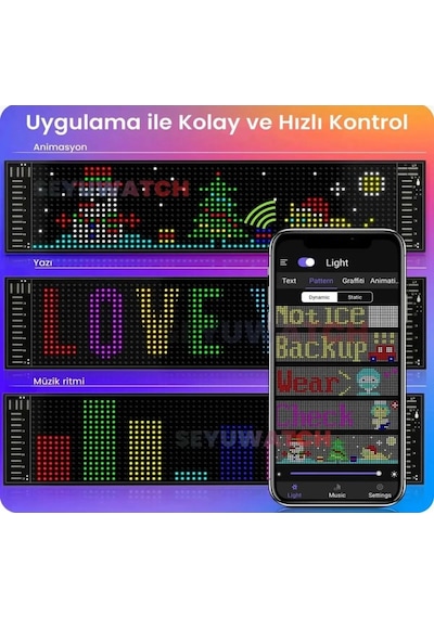 Led Ekran Matrix Panel Cama Yapışan En Büyük Boy 16x96 Led Sayısı Araba Yazısı 12cm-59.5cm