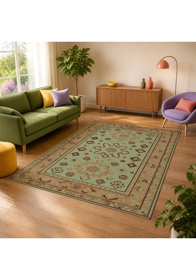 Kartela Halı Rustik Halı Jüt Taban Dokuma Halı Adaçayı Yeşili - 100 X 150 Cm