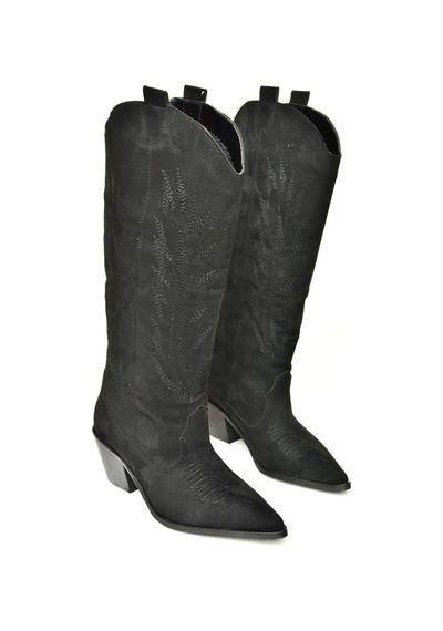 Fox Shoes T267765202 Siyah Süet Kovboy Model Kadın Çizme Siyah-Süet