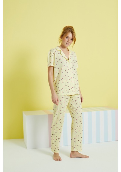 Siyah İnci Örme Düğmeli Pijama Takım 24108020 Çok Renkli
