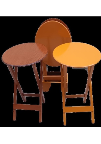 1448bng90128çanta Zigon Sehpa Oval Model Dörtlü Ahşap Mdf Ceviz Ve Hardal Renk Uyum El Yapım