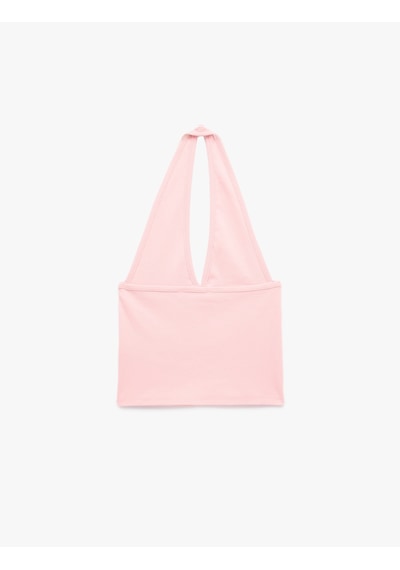Koton Pamuklu Dikiş Detaylı Kolsuz Slim Fit Crop Halter Yaka Bluz Pembe 6sal30272ık Gül