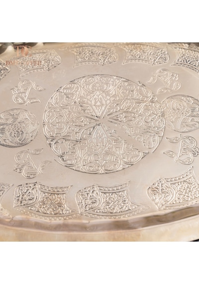 Dmt Gaziantep Bakır 34,5 Cm Osmanlı El İşi Sunum Tepsi Kına Tepsisi 34.5cmx21.5cm Gold