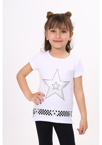 Toontoy Kids Toontoy Kız Çocuk T-shirt Yıldız Baskı Beyaz