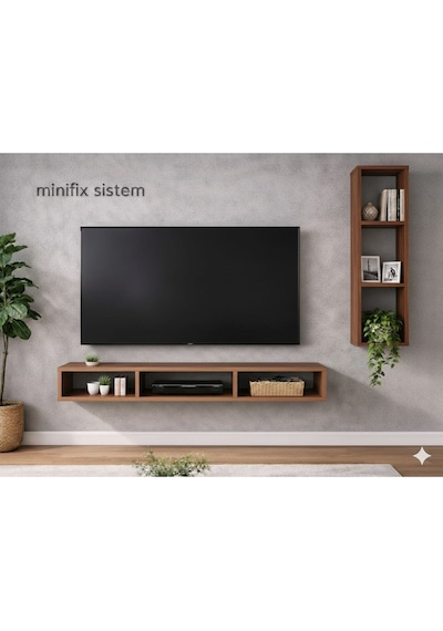 Dekoratif Duvar Rafı - Tv Ünitesi 2 Parçalı Atlantik Çam 90x90 Atlantik Çam