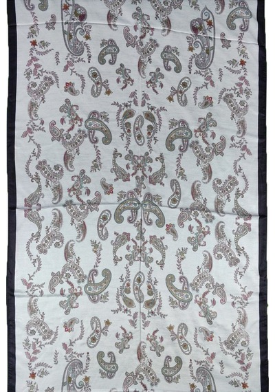 Mim Eşarp Enba Etnik Desenli Soft Pamuklu Şal 75x190 Cm Açık Gri - Siyah
