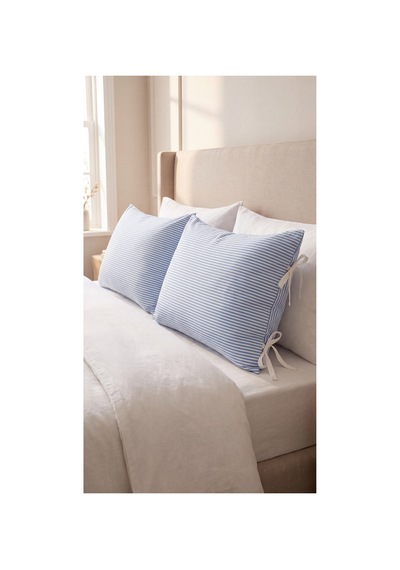 2'li Pamuklu Kumaş Çizgili Bağcıklıyastık Kılıfı 50x70 Cm Mavi - 905317691 Mavi