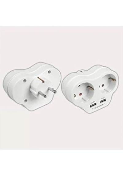 İkili Topraklı Priz - Usb Çıkışlı, 2a, Beyaz 000543