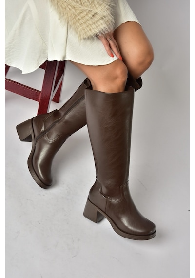 Fox Shoes Z973580209 Kahverengi Kalın Topuklu Günlük Kadın Çizme