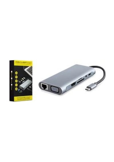 Hadron Hdx7830 Type-c 3.0 Pd 100w Hdmı 4k Vga Gigabit Lan Aux Kart Okuyucu 11 Port 5 Gbps Gri