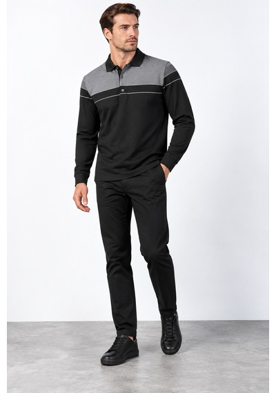 Bihan Store Erkek Polo Yaka Uzun Kollu Sweatshirt W27-8324 - Siyah