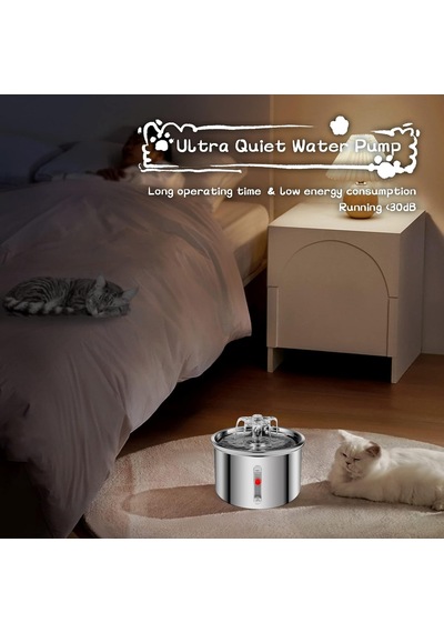 Cat Su Çeşmesi Paslanmaz Çelik, 74 Oz/2l Köpek Su Sebili, Kediler, Köpekler, Çoklu Evcil Hayvanlar İçin Ultra Sessiz Pompalı Ve Su Seviyesi Pencereli Otomatik Pet Su Çeşmesi