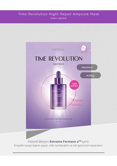 Missha Time Revolution Night Repair Ampoule Sheet Mask 5X  Probiyotik İçerikli Kağıt Maske