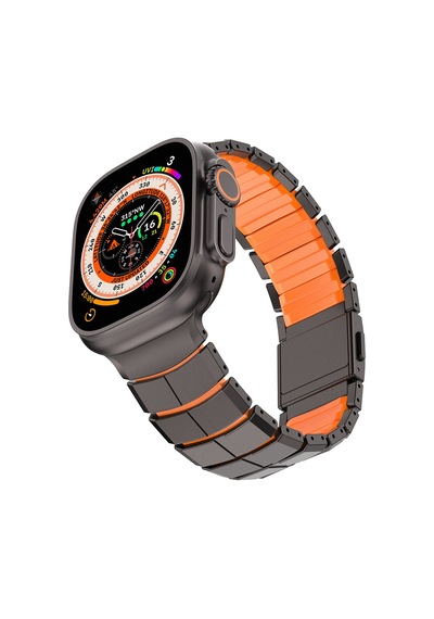 Watch 10 46mm Uyumlu Mohseven İwatch Titancore No.1 Metal Kordon Siyah - Turuncu