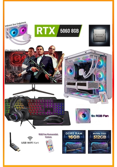Comloji CMLJ46 R9-9900X 16 GB 512 GB SSD RTX5060 27" Free Dos Masaüstü Oyuncu Bilgisayarı
