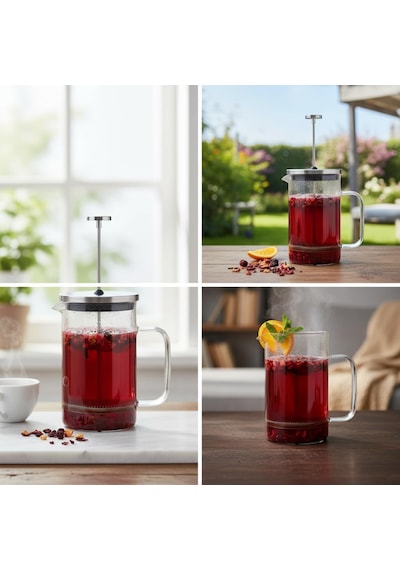 Metal Kapaklı French Press 1000 Ml - Paslanmaz Çelik Çerçeveli Büyük Boy Filtre Kahve Ve Bitki Çayı Demliği Çok Renkli
