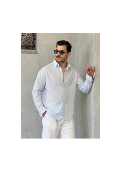 Butik İstanbul Erkek İnce Çizgili Gofre Kumaş Rahat Kalıp Gömlek Buz Mavi Butik İstanbul Erkek İnce Çizgili Gofre Kumaş Rahat Kalıp Gömlek Buz Mavi