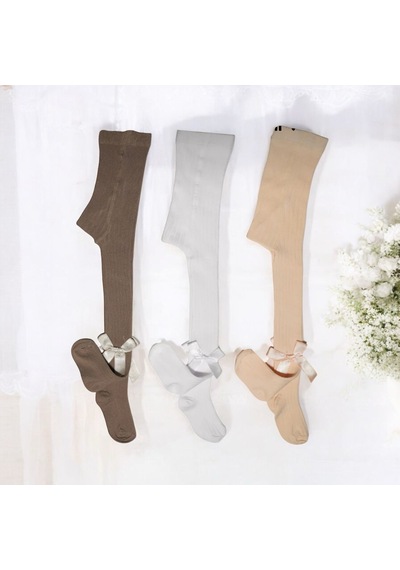 Batu Kız Bebek Ve Çocuk Fiyonklu Soft Renklerde Külotlu Çorap Seti Camel - Bej - Kiremit