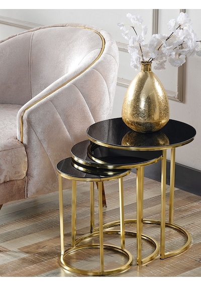3' Lü Siyah Gold Metal Sehpa