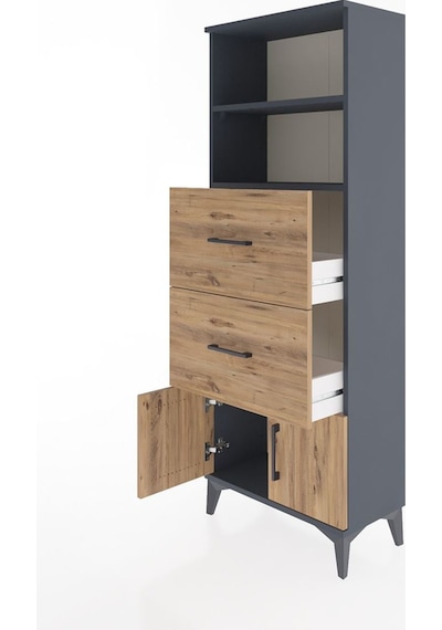 Arges Dolap 2 Raflı 2 Çekmeceli 2 Kapaklı 60x30x163 Antrasit-çam Antrasit