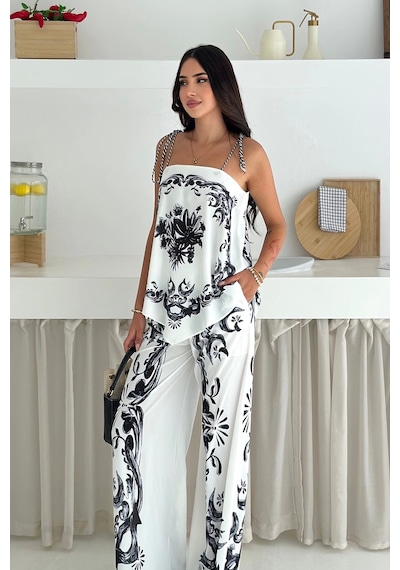 Asprin Fashion İthal Jessica Kumaş Desenli İkili Takım Siyah Siyah