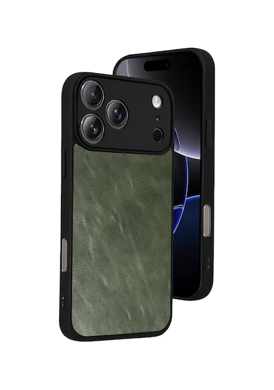 Apple Uyumlu iPhone 17 Pro Uyumlu Aras Deri Kapak - Yeşil