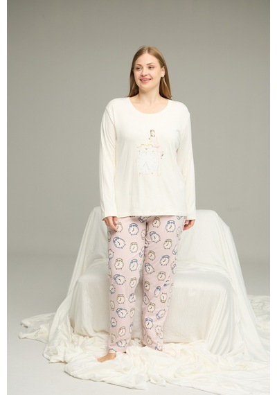 Siyah İnci Curve Büyük Beden Battal Boy Pamuklu Pijama Takım25240829 Ekru Siyah İnci Curve Büyük Beden Battal Boy Pamuklu Pijama Takım25240829 Ekru