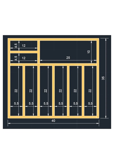 40x35 Cm Çok Bölmeli Ahşap Kaşıklık Ve Kepçelik Seti - Çekmece Düzenleyici- Ahşap Organizer