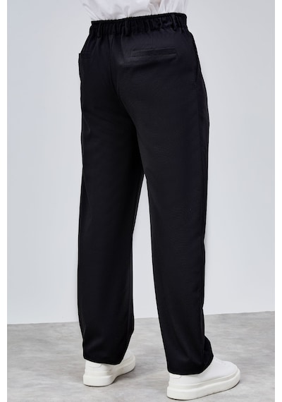 HLT Jeans Erkek Siyah Çift Pileli Rahat Kesim Beli Lastikli Bol Paça Baggy Pantolon Albert-1988 Siyah