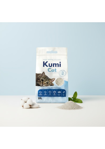 Kumi Cat Eko-premium Şefkatli Temizlik Bebek Pudrası Kokulu Kedi Kumu, Güçlü Topaklanan Bentonit 5 L